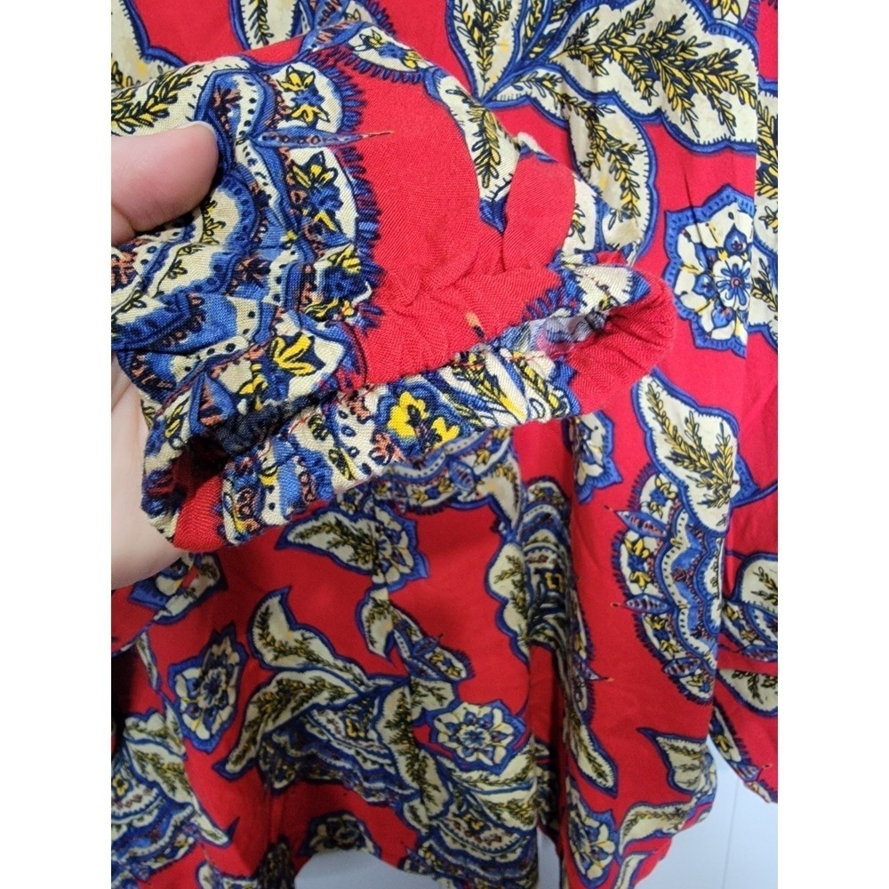 Maurices Red Paisley Kimono Cardigan Boho Floral Open Front Rayon Wrap SM - Picture 5 of 7